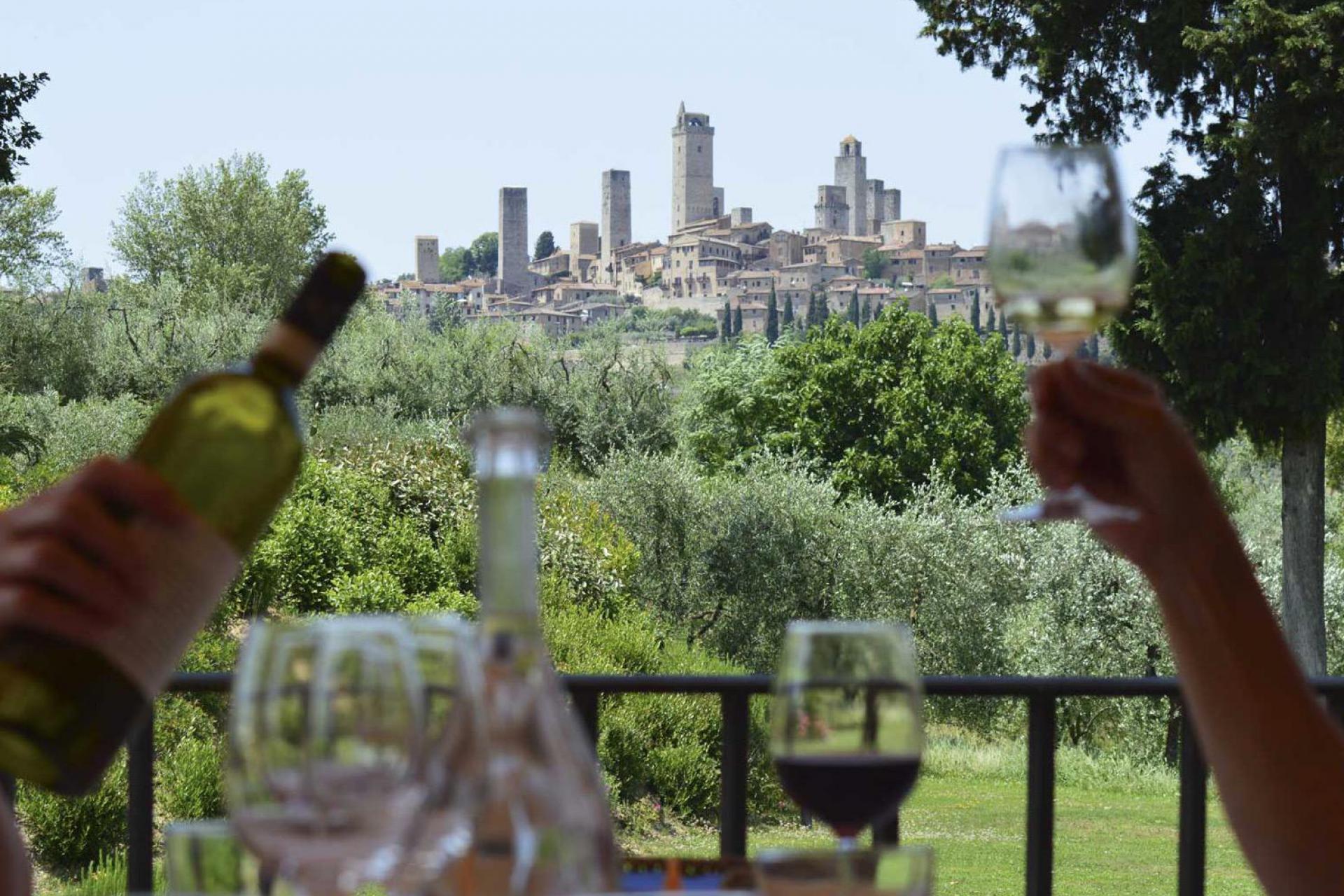 Agriturismo Toskana, mit Ferienhäusern, FeWo und Zimmer und Blick auf San Gimignano